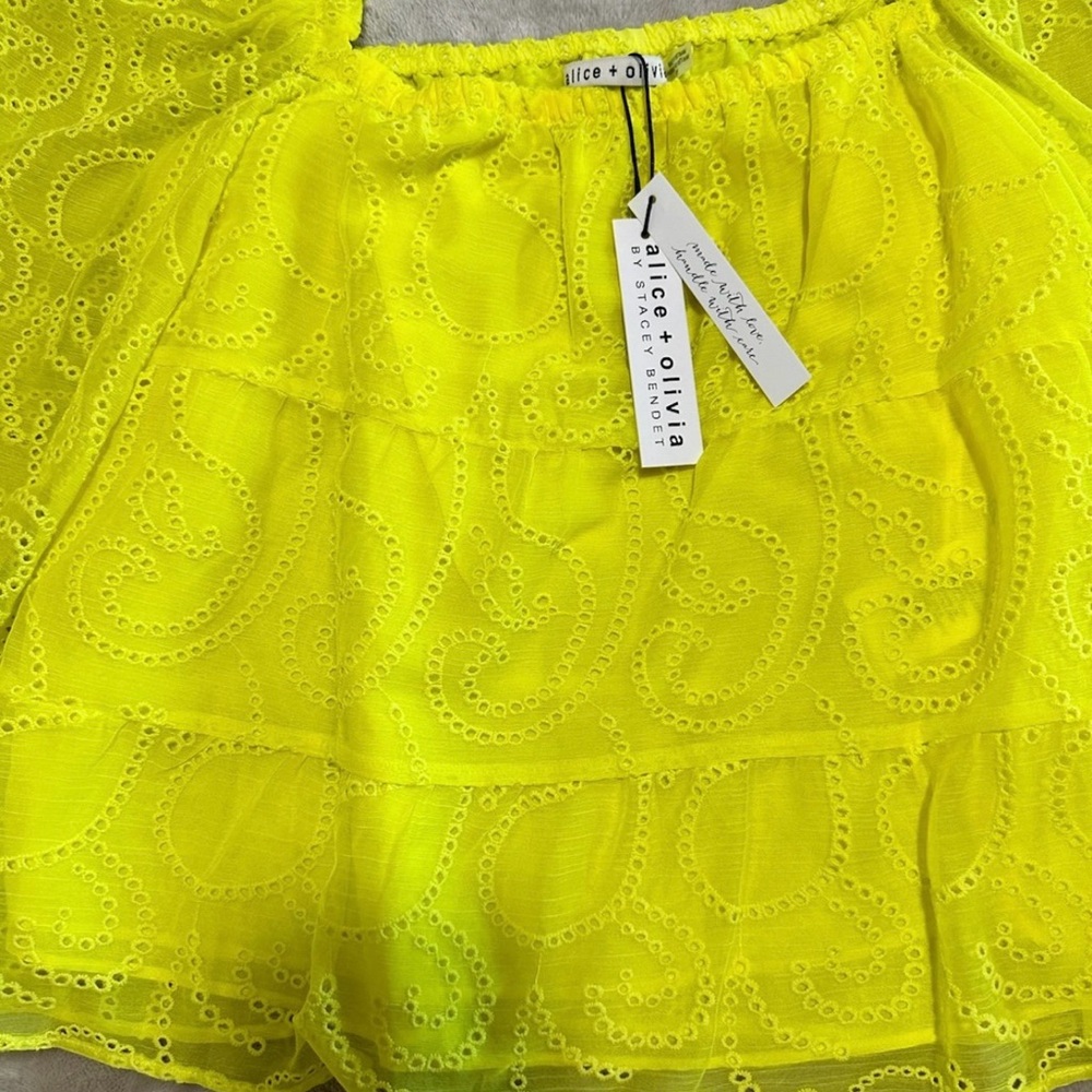 Alice + Olivia Bright Yellow Eyelet Blouse - Picture 4 of 4